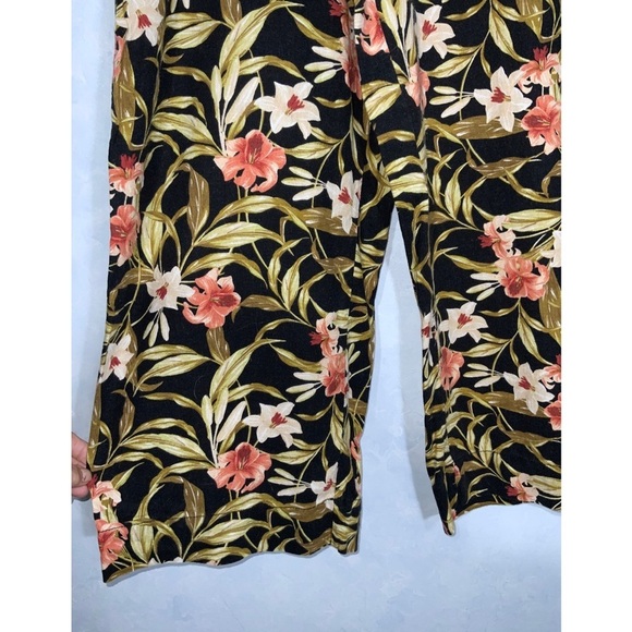 Kensie Linen Blend Black Floral High Waist Wide-Leg Cropped Pants Pockets Medium - Picture 3 of 9